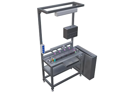 Industrial Workbench Equipment with Metal Frame Overhead Lighting Control Panel Multicolor Components and Storage Cabinet 3d model
