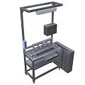 Industrial Workbench Equipment with Metal Frame Overhead Lighting Control Panel Multicolor Components and Storage Cabinet