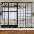 Modern Glass Room Dividers With Arch Grid Bubble Patterns And Black Frames 3d model