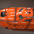 Orange Warship Rescue Boat With Orange Hull Windows Railing And Life Saving Gear