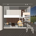 Modern Kids Room Interior With Bunk Bed Sofa Area Desk And Natural Light
