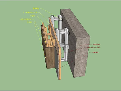 Building Component Installation Structure With Door Frame Wall And Metal Connectors 3d model