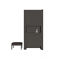 Modern Dark Gray Shoe Cabinet With Small Stool And Open Compartment Design 3d model
