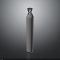Tall Shiny Silver Gas Cylinder With Purple Gold Valve And Green Label