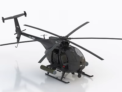 Detailed Black US Army Military Helicopter Model with Weapon Mounts on White Background 3d model