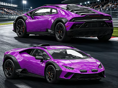 Purple Sports Car With Sleek Design On Race Track And Stadium Lights 3d model
