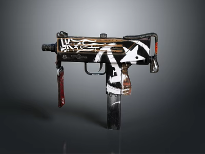 Stylish Submachine Gun With Graffiti Art Design And Black White Brown Color Pattern Details 3d model