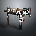 Stylish Submachine Gun With Graffiti Art Design And Black White Brown Color Pattern Details