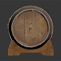 Traditional Wooden Barrel With Metal Hoops Stand And Tap For Wine Storage