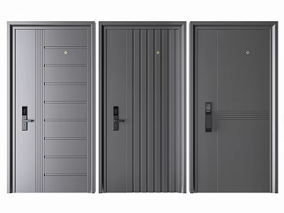 Modern Gray Security Doors With Different Designs And Lock Features 3d model