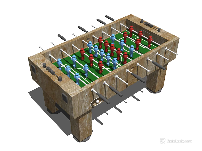 Wooden Foosball Table With Red And Blue Players And Metal Rods For Indoor Entertainment 3d model 