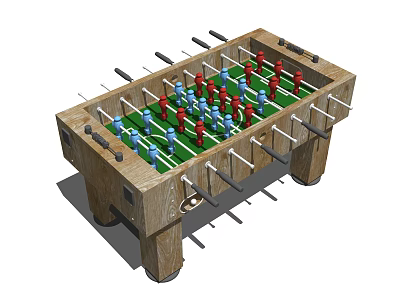Wooden Foosball Table With Red And Blue Players And Metal Rods For Indoor Entertainment 3d model