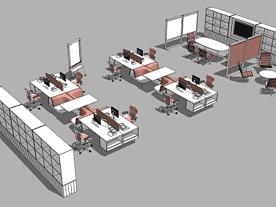Modern Office Workstations With Multiple Desks Computers And Ergonomic Chairs 3d model