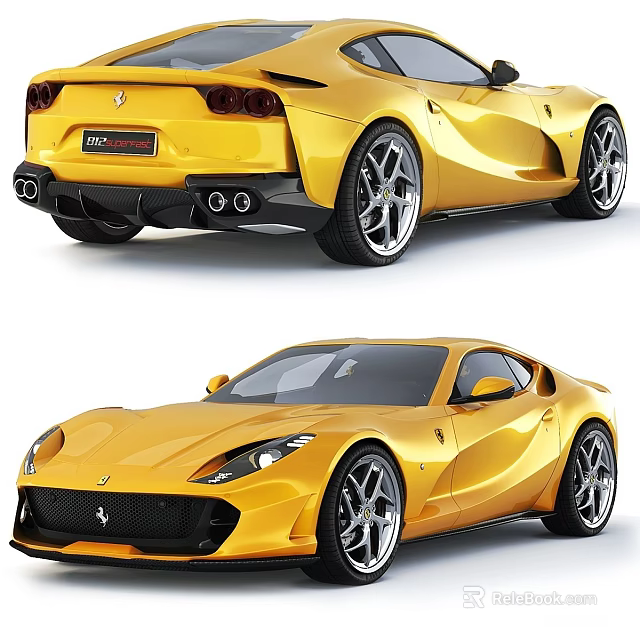 Yellow Ferrari Sports Car With Sleek Aerodynamic Design And Alloy Wheels 3d model 
