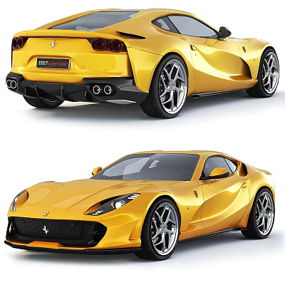 Yellow Ferrari Sports Car With Sleek Aerodynamic Design And Alloy Wheels 3d model