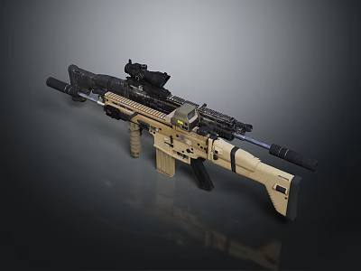 Tactical Tan Assault Rifle With Scope Silencer And Rail System Design 3d model