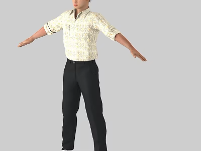 Man In Floral Patterned Shirt And Black Pants With Arms Outstretched 3d model