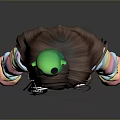 Cartoon Woman With Brown Hair Glasses Green Frog Hair Accessory Blue Overalls Colorful Striped Sleeves