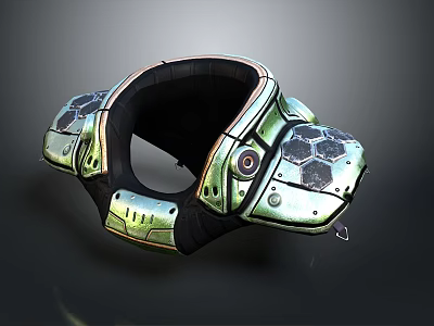 Green And Black Metallic Neck Tech Device With Hexagonal Texture And Circular Sensor 3d model