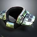 Green And Black Metallic Neck Tech Device With Hexagonal Texture And Circular Sensor
