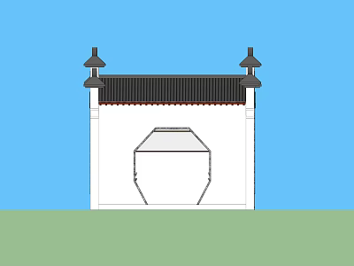 Traditional Chinese Landscape Wall With White Surface Octagonal Opening And Black Tiled Roof 3d model