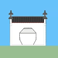 Traditional Chinese Landscape Wall With White Surface Octagonal Opening And Black Tiled Roof