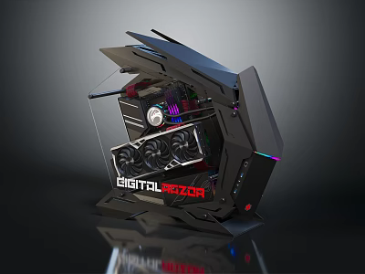 Digital Nexus Gaming PC Case With Transparent Side Panel RGB Lighting And Cooling Fans 3d model