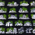 Decorative Rockery Stones with Green Bamboo and Plants in Garden Landscape
