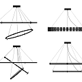 Modern Geometric Chandeliers Featuring Circular Linear and Layered Hanging Lighting Designs 3d model
