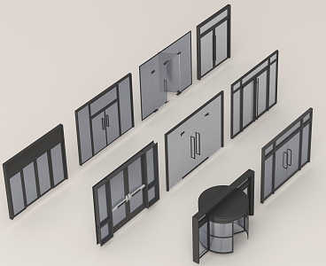 Door combination glass double door revolving door electric induction door office glass door entrance door 3d model