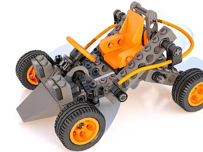 Building Blocks Assembled Off-Road Vehicle with Orange Parts Black Wheels and Gray Mechanical Structure 3d model