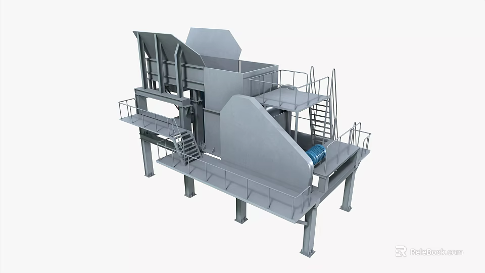 Heavy Duty Industrial Processing Equipment With Multi Level Platforms Metal Frame And Staircases 3d model 