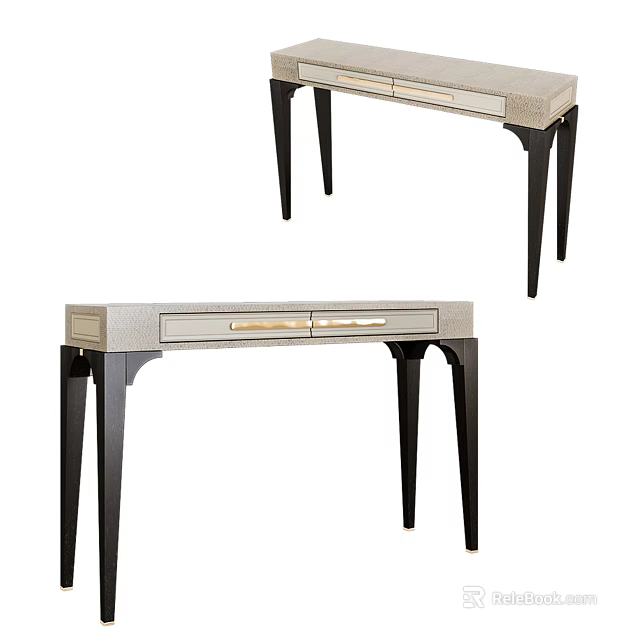 Modern Vanity Dresser Design With Black Legs And Gold Handle Drawers 3d model 