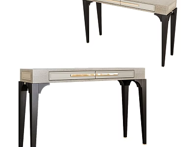 Modern Vanity Dresser Design With Black Legs And Gold Handle Drawers 3d model