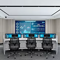 Modern Monitoring Room With Round Table Multiple Monitors And Office Chairs