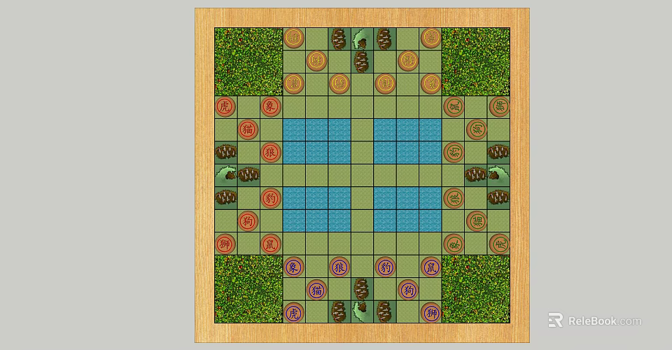 Wooden Framed Garden Design With Green Areas Blue Squares And Colorful Decorative Circles 3d model 