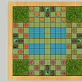 Wooden Framed Garden Design With Green Areas Blue Squares And Colorful Decorative Circles