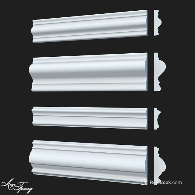 White Decorative Moldings for Interior Design with Various Profiles and Smooth Surfaces 3d model 