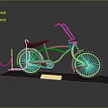 Vintage Green Bicycle With Black Seat Spoked Wheels Parked With Chain Yellow Sign And Dark Background Reflection