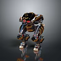 Futuristic Mechanical Creature Robot With Black And Gold Armor And Red Eyes