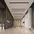 Modern Office Building Lobby Reception Desk With Two People And Green Plant