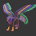 Colorful Mythical Creature Statue With Blue Body Green Purple Feathers And Vibrant Wings