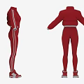 Red Tracksuit Set Featuring Jacket Pants White Stripes Zipper And Shoes