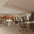 Modern Office Interior With Open Layout Desks Ergonomic Chairs Orange Partitions And Plants