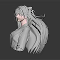 Glowing Anime Child 3D Model With Silver White Long Hair In White Shirt On Dark Background