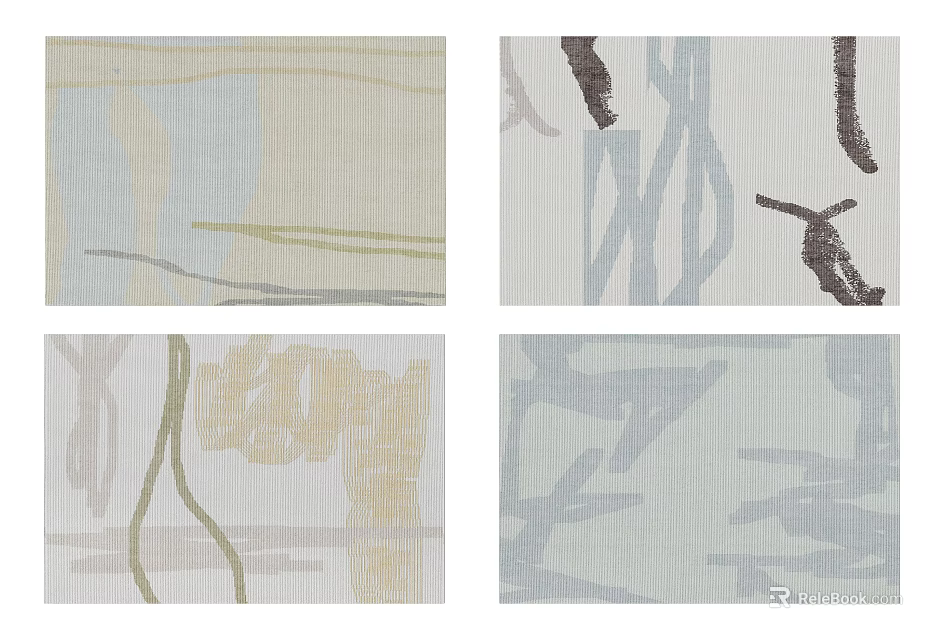Modern Square Rugs Featuring Abstract Line Patterns In Beige Blue And Gray Tones 3d model