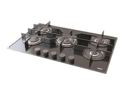 Modern Black Glass Gas Hob With Multiple Burners And Control Knobs Kitchen Appliance 3d model