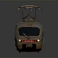 Model Train with Silver Body Pantograph Orange Lit Windows and Reflection on Gray Background