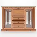 Traditional Wooden Sideboard With Decorative Trim Glass Doors And Three Drawers