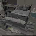 Comfortable Kids Bed with Soft Pillows Toys on Rug Near Blue Desk and Nightstand